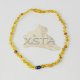 Teething amber necklace with dark blue pearls